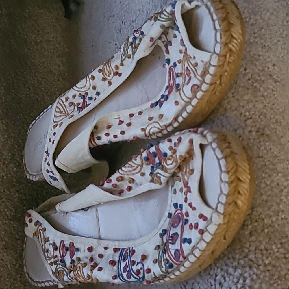 Eric Michael jute peep toe wedge